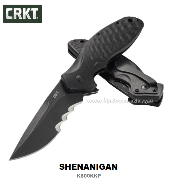 CRKT Shenanigan Flipper Folding Knife, Assisted Opening, Veff Serrations, GFN Black, CRKTK800KKP